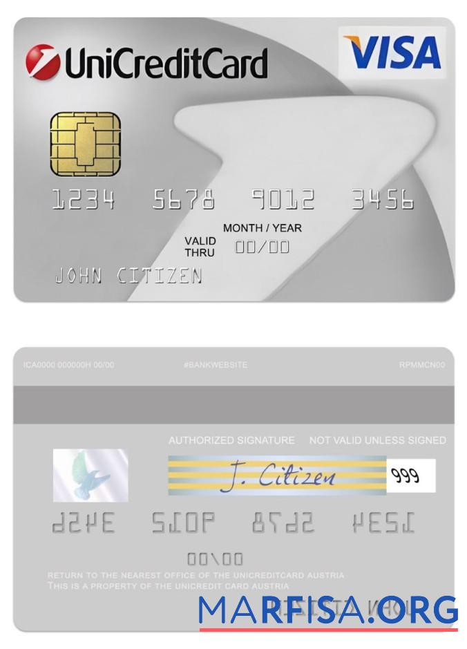 Blank Austria UniCredit visa Classic card template